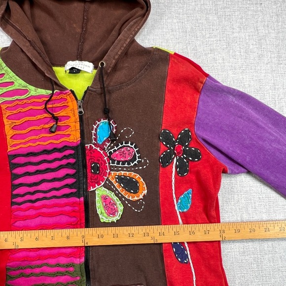 Boho Patchwork Hoodie Jacket‎ Women L Cotton Embroidered Festival Hippie Nepal - Picture 6 of 10